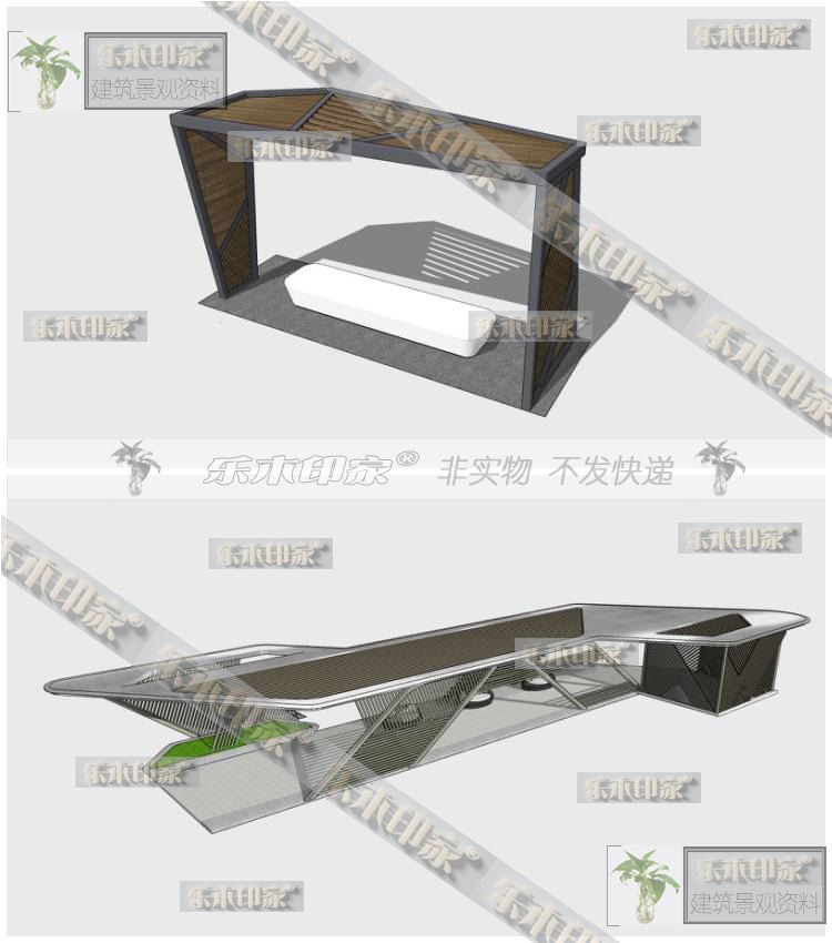 现代风新中式风格休闲廊架SU模型公园景观广场玻璃钢构廊架SU草-景观建筑资源