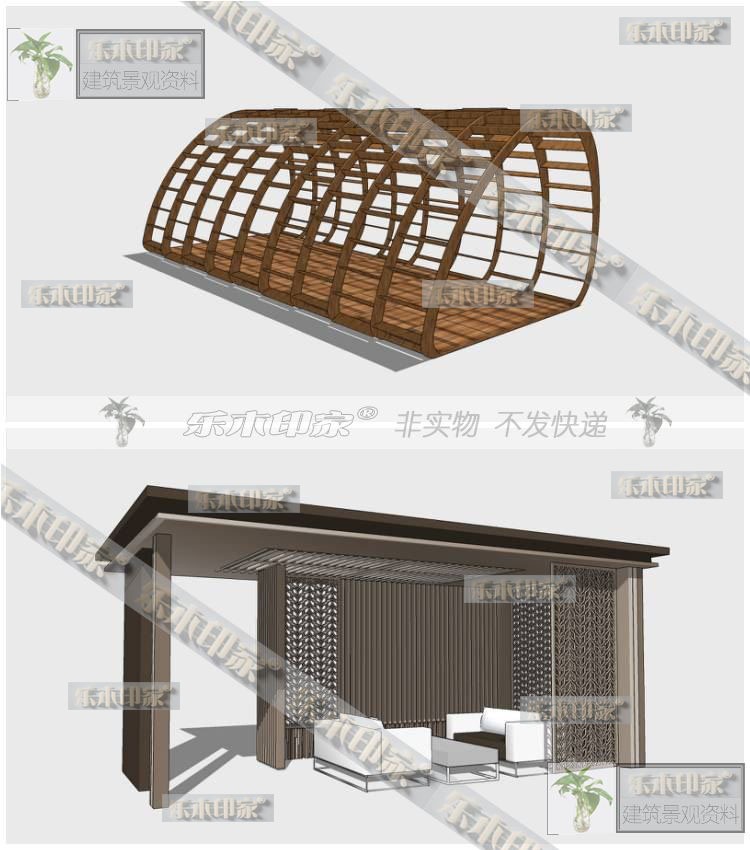 现代风新中式风格休闲廊架SU模型公园景观广场玻璃钢构廊架SU草-景观建筑资源