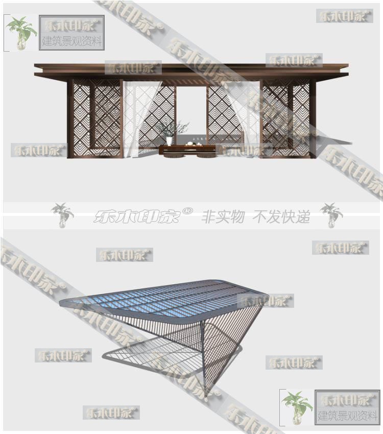 现代风新中式风格休闲廊架SU模型公园景观广场玻璃钢构廊架SU草-景观建筑资源