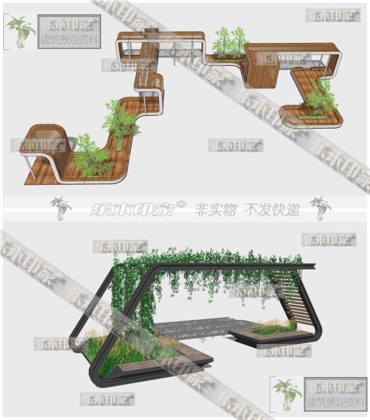 现代风新中式风格休闲廊架SU模型公园景观广场玻璃钢构廊架SU草-景观建筑资源