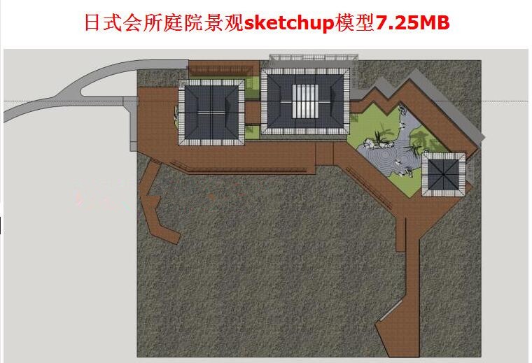 日式风格茶室茶馆院落建筑SU模型日式会所庭院景观sket-景观建筑资源