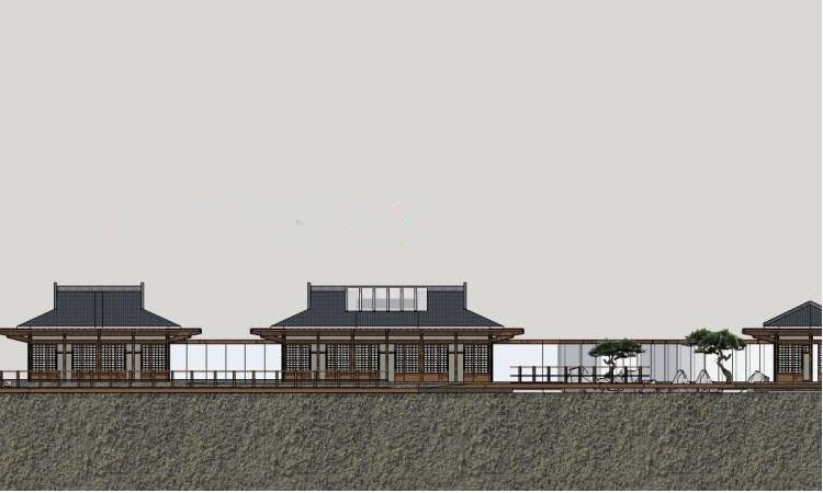 日式风格茶室茶馆院落建筑SU模型日式会所庭院景观sket-景观建筑资源