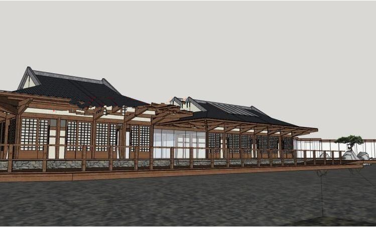 日式风格茶室茶馆院落建筑SU模型日式会所庭院景观sket-景观建筑资源