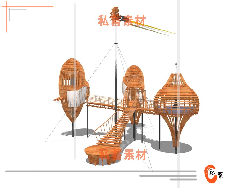 SUSU模型草图模型木屋茅草屋园林景观乡村休闲屋商业别墅sketchup-景观建筑资源