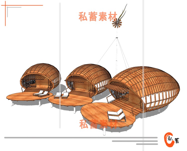 SUSU模型草图模型木屋茅草屋园林景观乡村休闲屋商业别墅sketchup-景观建筑资源