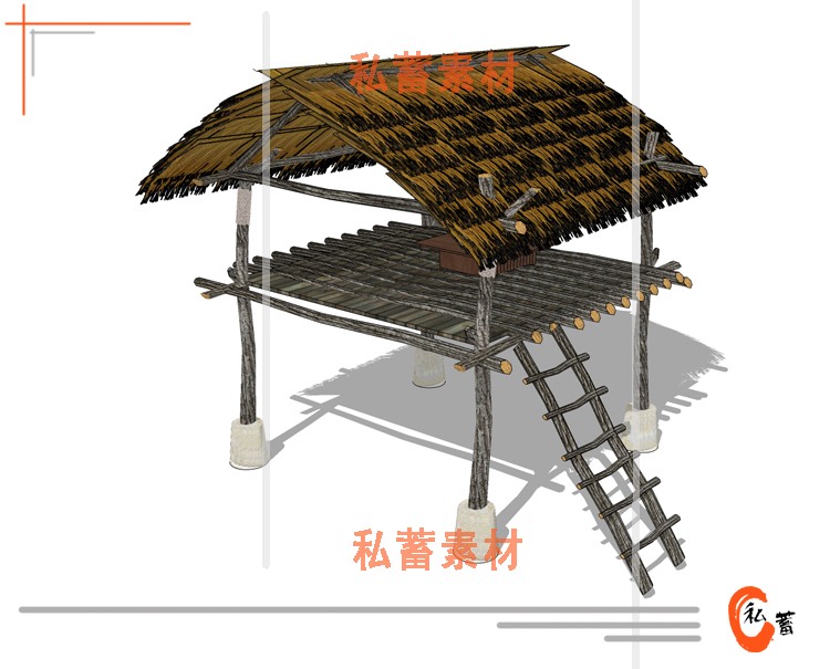 SUSU模型草图模型木屋茅草屋园林景观乡村休闲屋商业别墅sketchup-景观建筑资源