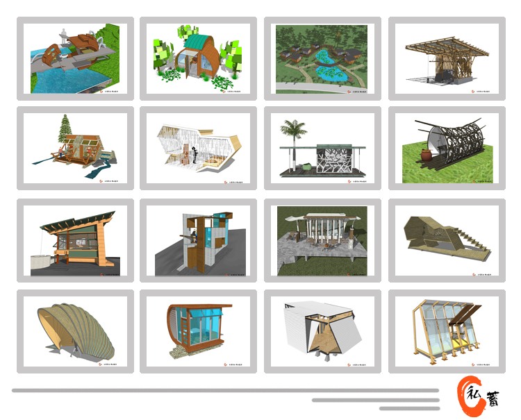 SUSU模型草图模型木屋茅草屋园林景观乡村休闲屋商业别墅sketchup-景观建筑资源