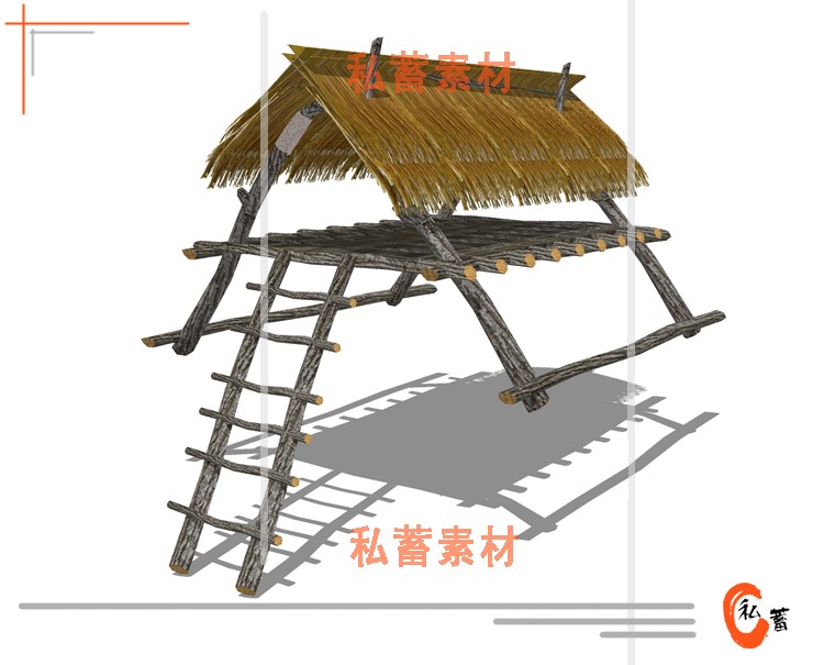 SUSU模型草图模型木屋茅草屋园林景观乡村休闲屋商业别墅sketchup-景观建筑资源