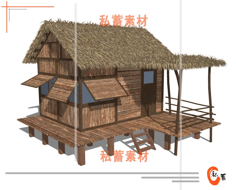 SUSU模型草图模型木屋茅草屋园林景观乡村休闲屋商业别墅sketchup-景观建筑资源