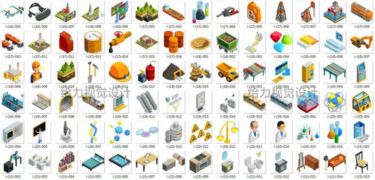 轴测图AI/PS素材合集建筑参与者物植物车交通工具室内生活-景观建筑资源
