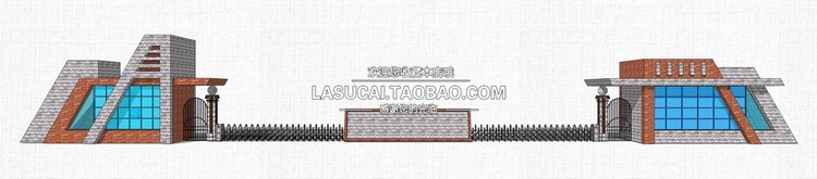 厂区学校工厂厂房入口大门SU模型工业产业园医院门楼sk-景观建筑资源