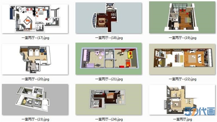 住宅家装SU模型北欧中式现代风风格室内设计卧室客厅sketc-景观建筑资源