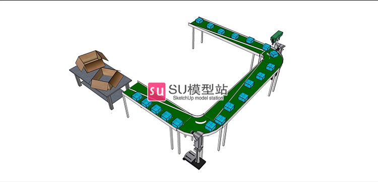 工业工厂生产加工传送带SU模型SU模型草图模型流水线作业设-景观建筑资源