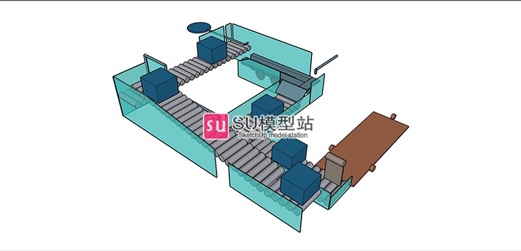 工业工厂生产加工传送带SU模型SU模型草图模型流水线作业设-景观建筑资源