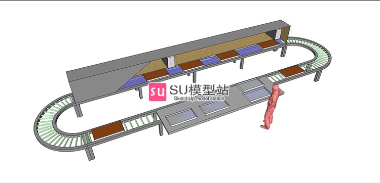 工业工厂生产加工传送带SU模型SU模型草图模型流水线作业设-景观建筑资源