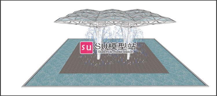 SU模型草图模型小区园林景观廊架架构公交站雨棚休息座椅SU-景观建筑资源