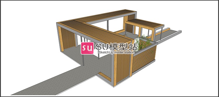 SU模型草图模型小区园林景观廊架架构公交站雨棚休息座椅SU-景观建筑资源