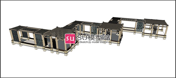 SU模型草图模型小区园林景观廊架架构公交站雨棚休息座椅SU-景观建筑资源