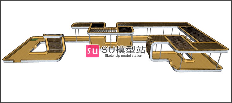 SU模型草图模型小区园林景观廊架架构公交站雨棚休息座椅SU-景观建筑资源