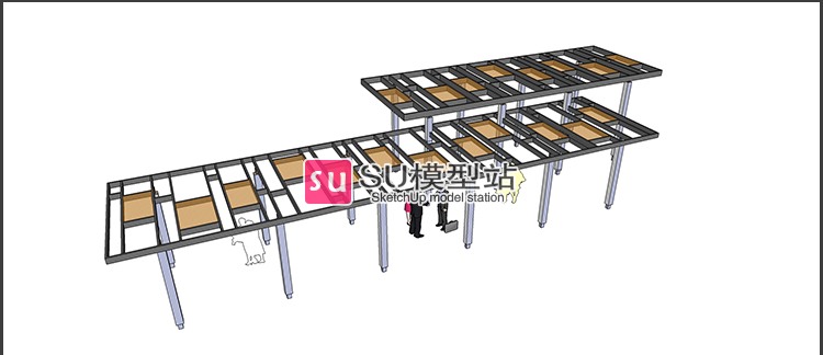 SU模型草图模型小区园林景观廊架架构公交站雨棚休息座椅SU-景观建筑资源