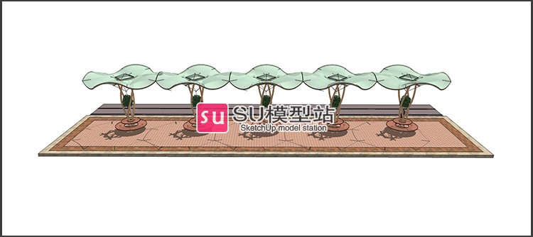 SU模型草图模型小区园林景观廊架架构公交站雨棚休息座椅SU-景观建筑资源