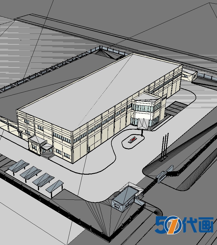 工业园厂房CAD图纸SU模型配套文件产业园厂区办公楼工厂设-景观建筑资源