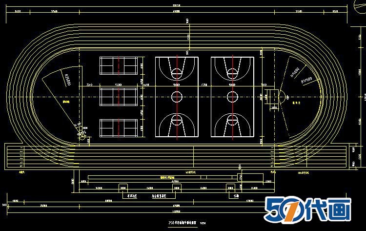 学校200米250米300米跑道足球场篮球场运动场CAD平面图施-景观建筑资源