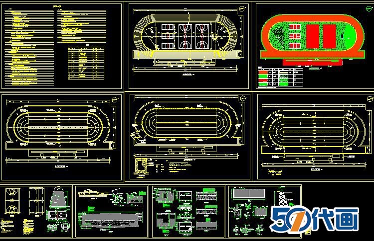 学校200米250米300米跑道足球场篮球场运动场CAD平面图施-景观建筑资源