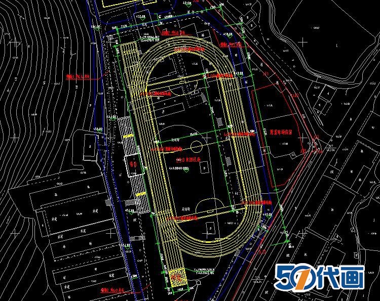 学校200米250米300米跑道足球场篮球场运动场CAD平面图施-景观建筑资源