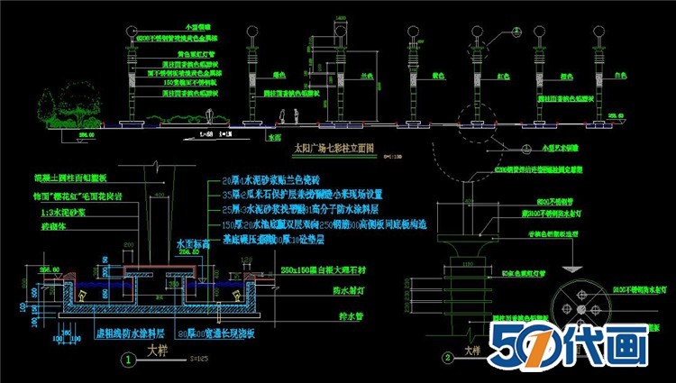 园林景观设计小品CAD施工图室外灯柱灯具石灯路灯施工-景观建筑资源