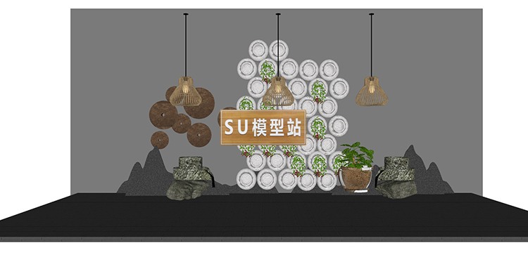 新中式风格禅意日式园艺小品庭院园林植物景观景观小品SU-景观建筑资源