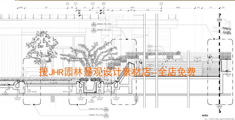 居住小区景观方案效果图施工图CAD素材平面剖面详图