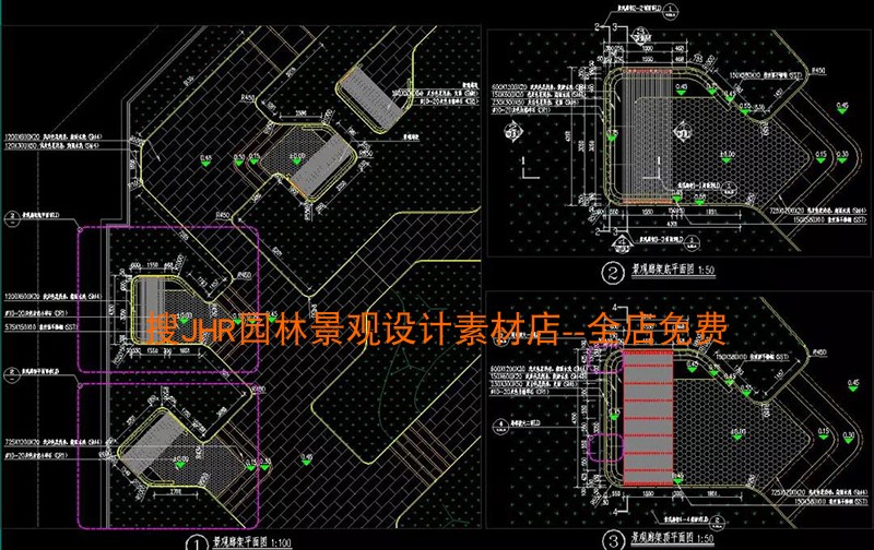 居住小区景观方案效果图施工图CAD素材平面剖面详图