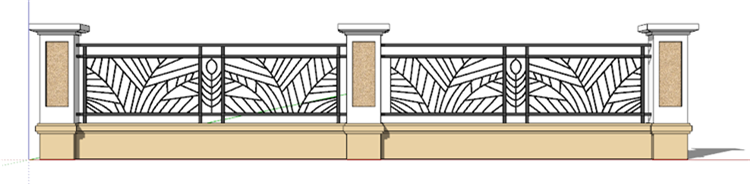 现代风欧式美式风格围墙SU模型新古典风英法式小区围栏SKP格-景观建筑资源