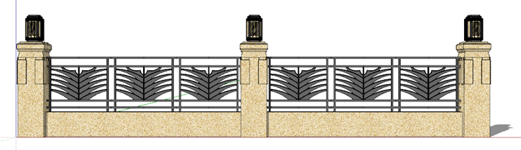 现代风欧式美式风格围墙SU模型新古典风英法式小区围栏SKP格-景观建筑资源