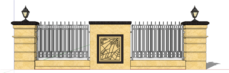 现代风欧式美式风格围墙SU模型新古典风英法式小区围栏SKP格-景观建筑资源