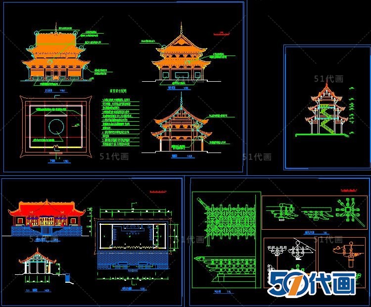 古建筑宝塔寺庙廊亭石塔名楼民居SU模型CAD图纸中式建-景观建筑资源