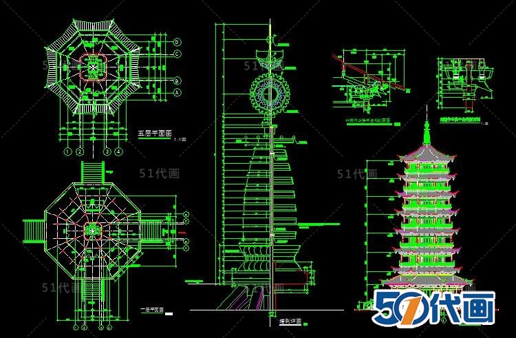 古建筑宝塔寺庙廊亭石塔名楼民居SU模型CAD图纸中式建-景观建筑资源