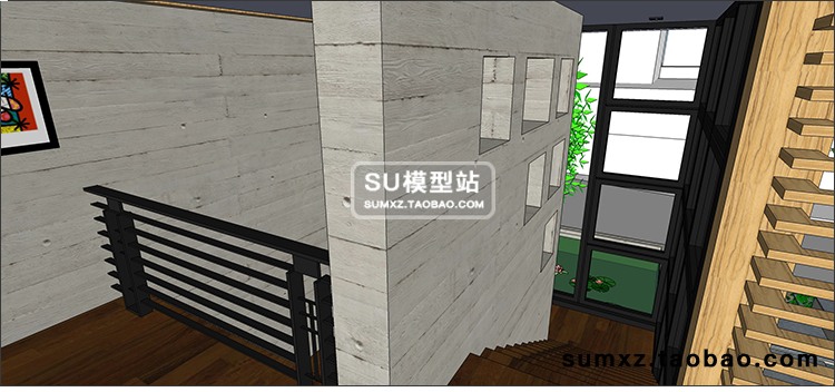 SU模型草图模型现代风家庭式设计工作室工装室内木架建筑设计S-景观建筑资源