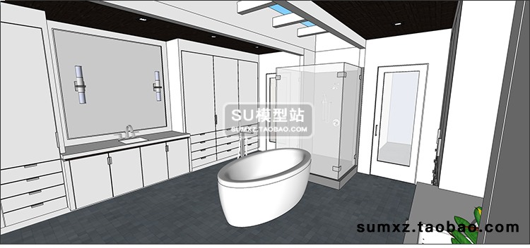 SU模型草图模型现代风家庭式设计工作室工装室内木架建筑设计S-景观建筑资源