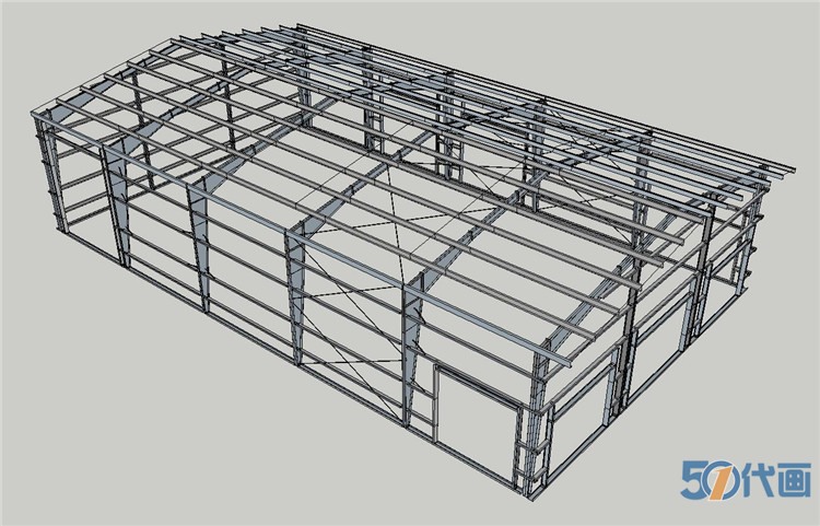 工业厂房车间钢结构框架SU模型悬挑网架建筑钢框格配-景观建筑资源