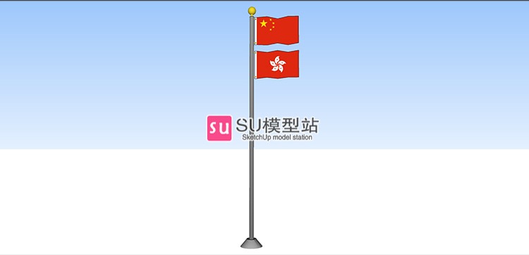 中国国旗党旗五星红旗模型SU模型草图模型升旗台SketchUpSU模型