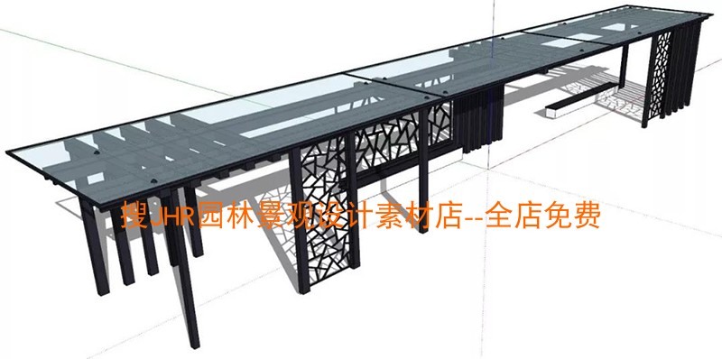 新中式风格新亚洲风格廊架景观小品连廊SU模型92个