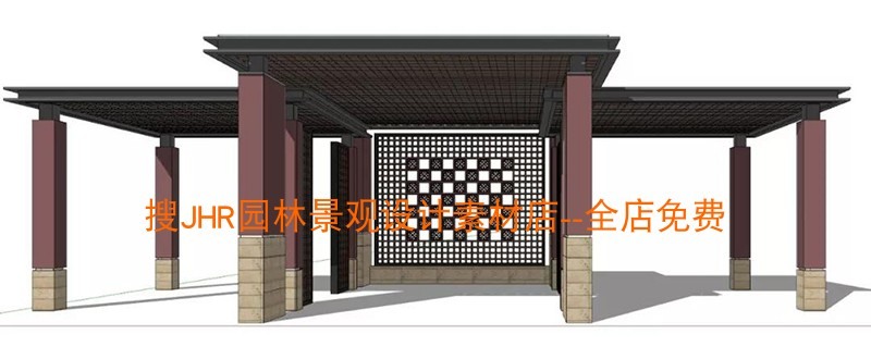 新中式风格新亚洲风格廊架景观小品连廊SU模型92个