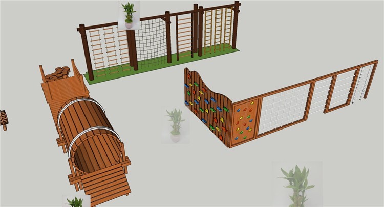 儿童游戏乐园户外拓展训练闯关攀爬设施sketchup草图大-景观建筑资源