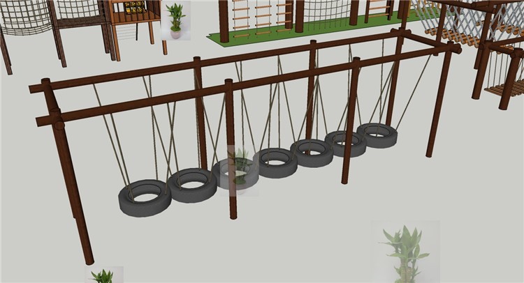 儿童游戏乐园户外拓展训练闯关攀爬设施sketchup草图大-景观建筑资源