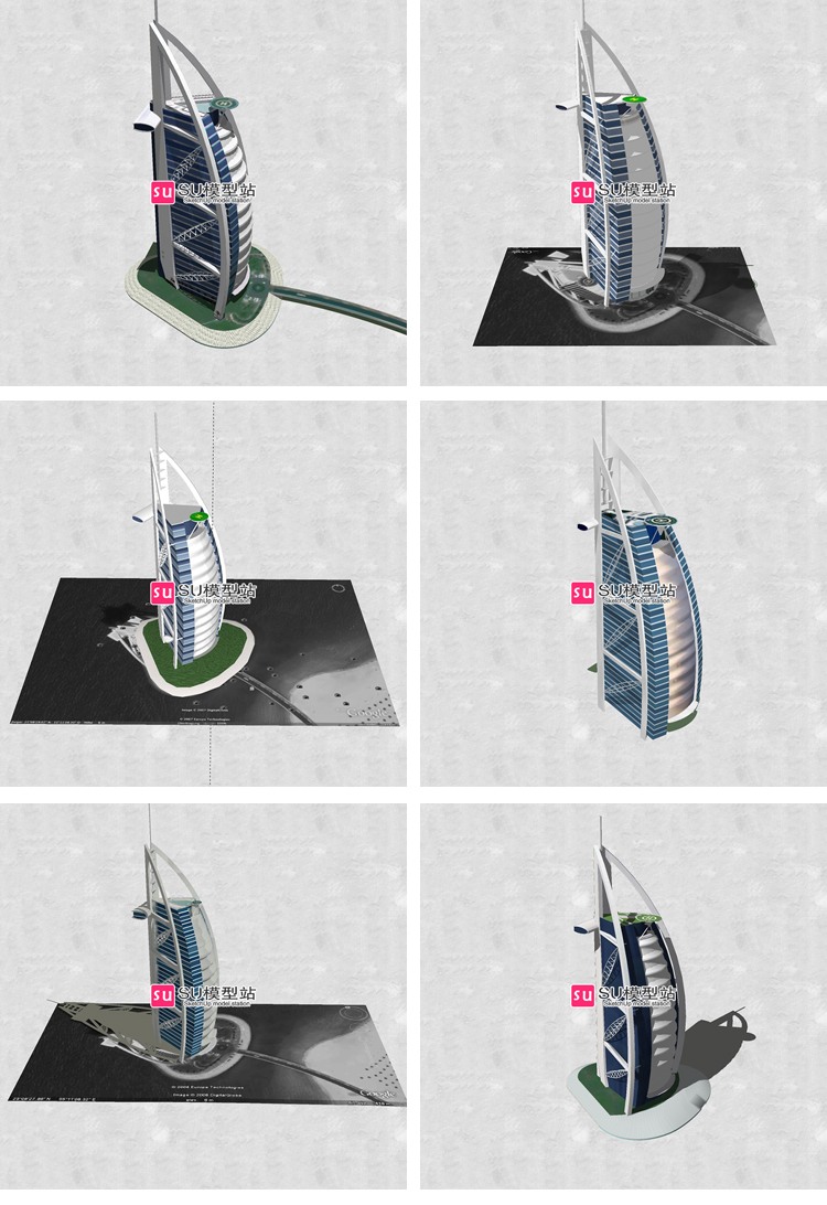 著名地标建筑迪拜卓美亚帆船阿拉伯塔酒店SU模型草图模型SU-景观建筑资源