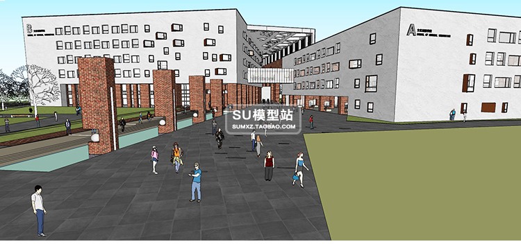 SU模型草图模型大中小学教学楼课室综合楼学院建筑规划设计S-景观建筑资源