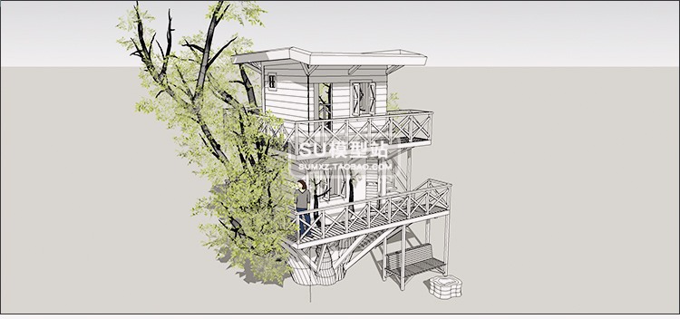 SU模型草图模型国外创意两层木屋特色旅游游览观光景观屋建筑设计SU-景观建筑资源