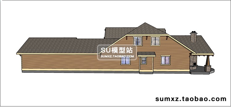 SU模型草图模型美式风格乡村木屋商业别墅豪宅坡屋顶建筑设计SU模型-景观建筑资源